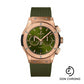Hublot Classic Fusion Chronograph King Gold Green Watch - 42 mm - Green Dial - Green Lined Rubber Strap-541.OX.8980.RX