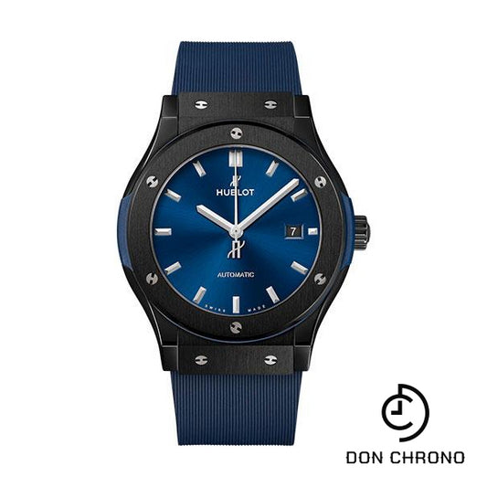 Hublot Classic Fusion Ceramic Blue Watch - 42 mm - Blue Dial - Blue Lined Rubber Strap-542.CM.7170.RX