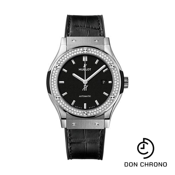 Hublot Classic Fusion Titanium Diamonds Watch - 42 mm - Black Dial - Black Rubber and Leather Strap-542.NX.1171.LR.1104