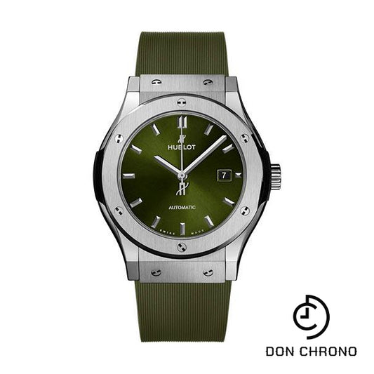 Hublot Classic Fusion Titanium Green Watch - 42 mm - Green Dial - Green Lined Rubber Strap-542.NX.8970.RX