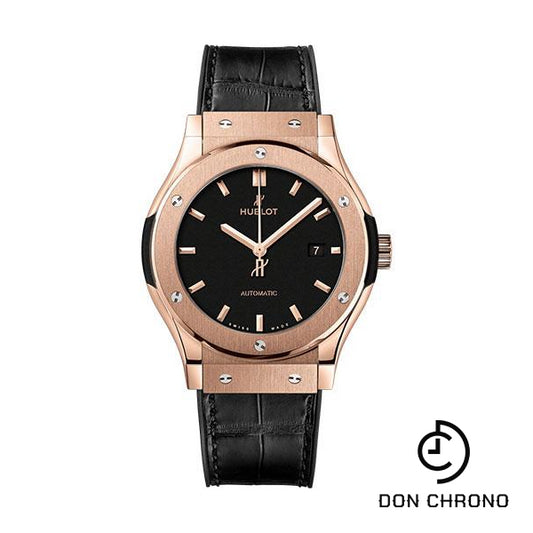 Hublot Classic Fusion King Gold Watch - 42 mm - Black Dial - Black Rubber and Leather Strap-542.OX.1181.LR