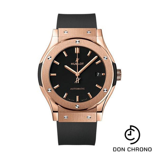 Hublot Classic Fusion King Gold Watch - 42 mm - Black Dial - Black Lined Rubber Strap-542.OX.1181.RX
