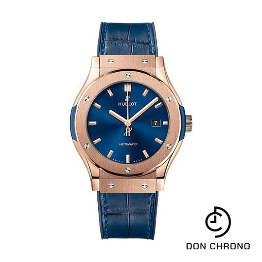 Hublot Classic Fusion King Gold Blue Watch - 42 mm - Blue Dial - Blue Rubber and Leather Strap-542.OX.7180.LR