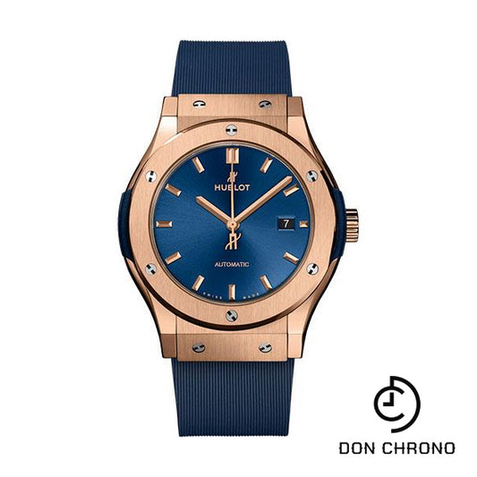 Hublot Classic Fusion King Gold Blue Watch - 42 mm - Blue Dial - Blue Lined Rubber Strap-542.OX.7180.RX