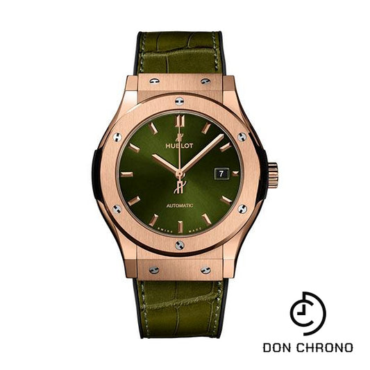 Hublot Classic Fusion King Gold Green Watch - 42 mm - Green Dial - Black Rubber and Green Leather Strap-542.OX.8980.LR