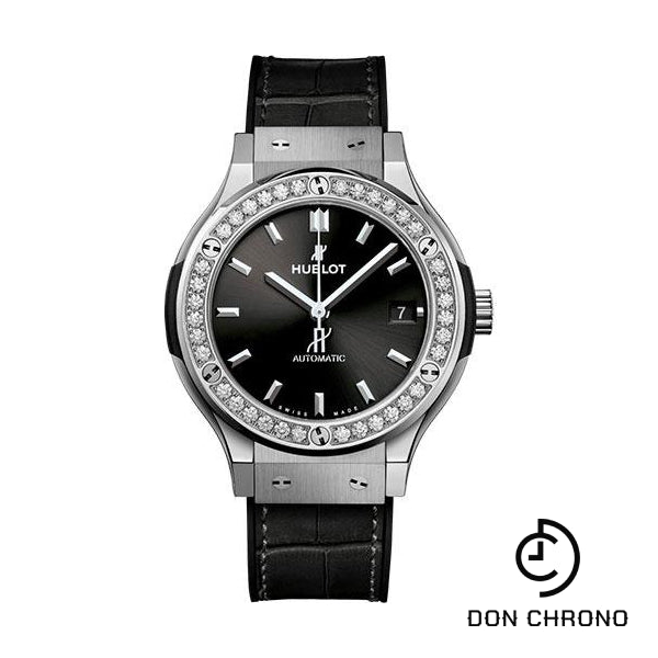 Hublot Classic Fusion Titanium Diamonds Watch - 38 mm - Black Dial - Black Rubber and Leather Strap-565.NX.1470.LR.1204