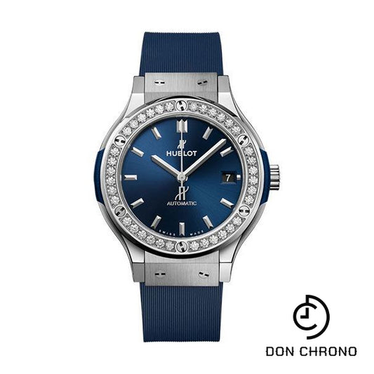 Hublot Classic Fusion Titanium Blue Diamonds Watch - 38 mm - Blue Dial - Blue Lined Rubber Strap-565.NX.7170.RX.1204