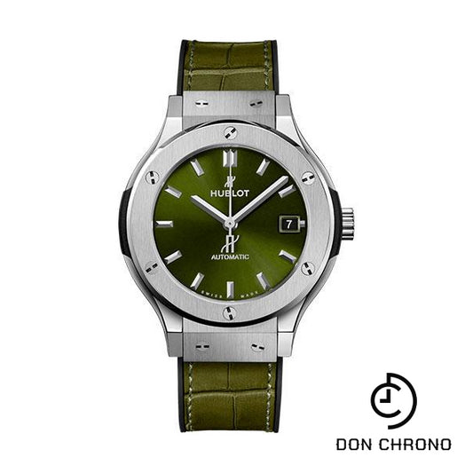 Hublot Classic Fusion Titanium Green Watch - 38 mm - Green Dial - Black Rubber and Green Leather Strap-565.NX.8970.LR