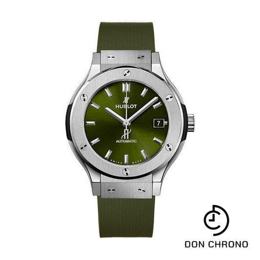 Hublot Classic Fusion Titanium Green Watch - 38 mm - Green Dial - Green Lined Rubber Strap-565.NX.8970.RX