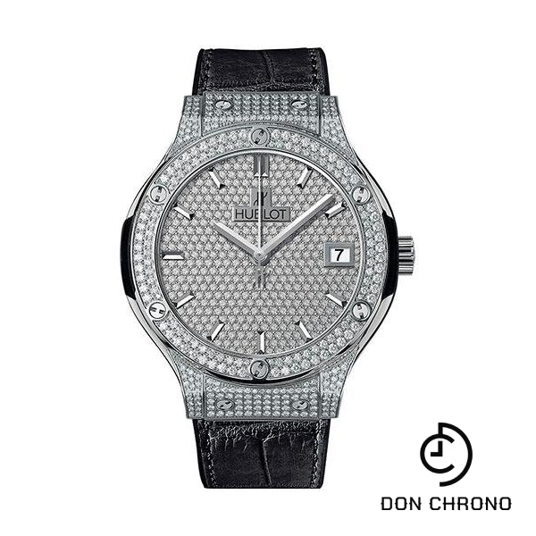 Hublot Classic Fusion Diamond Paved Titanium - Diamond Paved Dial - Rubber Alligator Strap-565.NX.9010.LR.1704