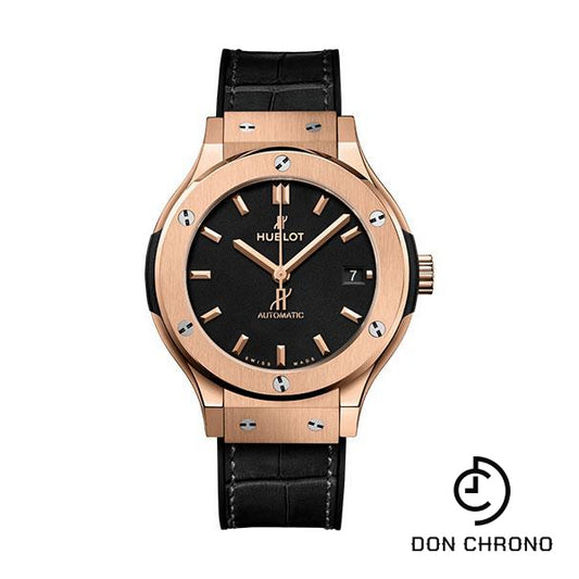 Hublot Classic Fusion King Gold Watch - 38 mm - Black Dial - Black Rubber and Leather Strap-565.OX.1181.LR