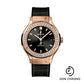 Hublot Classic Fusion King Gold Diamonds Watch - 38 mm - Black Dial - Black Rubber and Leather Strap-565.OX.1480.LR.1204