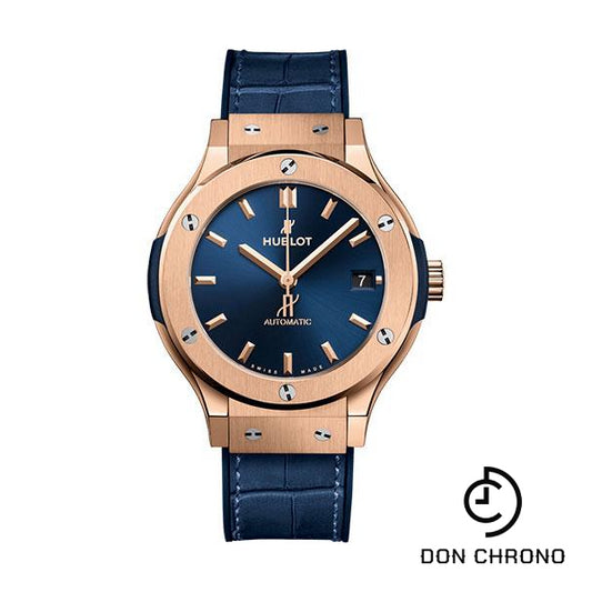 Hublot Classic Fusion King Gold Blue Watch - 38 mm - Blue Dial - Blue Rubber and Leather Strap-565.OX.7180.LR