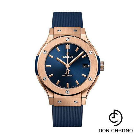 Hublot Classic Fusion King Gold Blue Watch - 38 mm - Blue Dial - Blue Lined Rubber Strap-565.OX.7180.RX