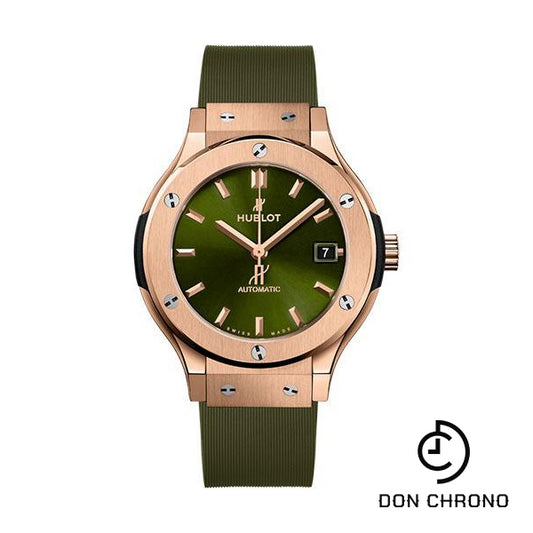Hublot Classic Fusion King Gold Green Watch - 38 mm - Green Dial - Green Lined Rubber Strap-565.OX.8980.RX