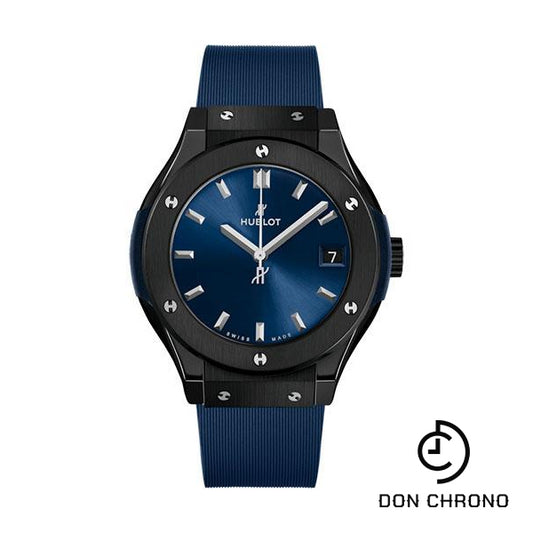 Hublot Classic Fusion Ceramic Blue Watch - 33 mm - Blue Dial - Blue Lined Rubber Strap-581.CM.7170.RX