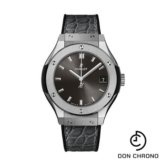 Hublot Classic Fusion Racing Grey Titanium Watch - 33 mm - Gray Dial - Black Rubber and Gray Leather Strap-581.NX.7071.LR