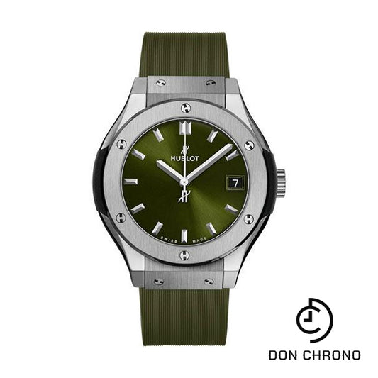 Hublot Classic Fusion Titanium Green Watch - 33 mm - Green Dial - Green Lined Rubber Strap-581.NX.8970.RX