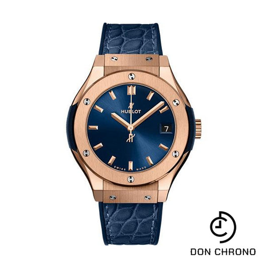 Hublot Classic Fusion King Gold Blue Watch - 33 mm - Blue Dial - Blue Rubber and Leather Strap-581.OX.7180.LR