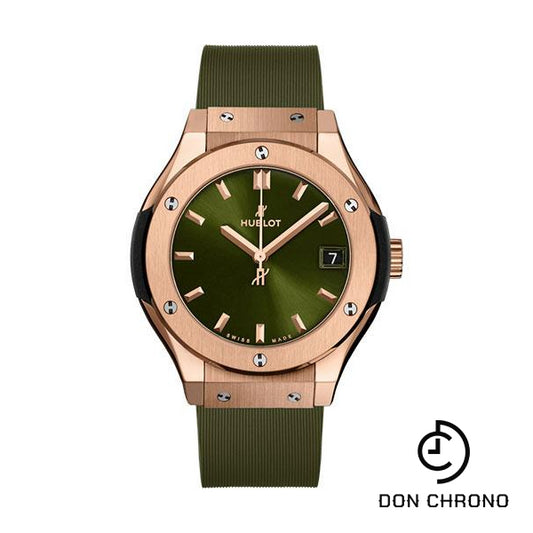 Hublot Classic Fusion King Gold Green Watch - 33 mm - Green Dial - Green Lined Rubber Strap-581.OX.8980.RX
