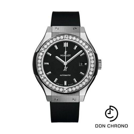 Hublot Classic Fusion Titanium Diamonds Watch - 33 mm - Black Dial - Black Rubber and Leather Strap-582.NX.1170.RX.1204