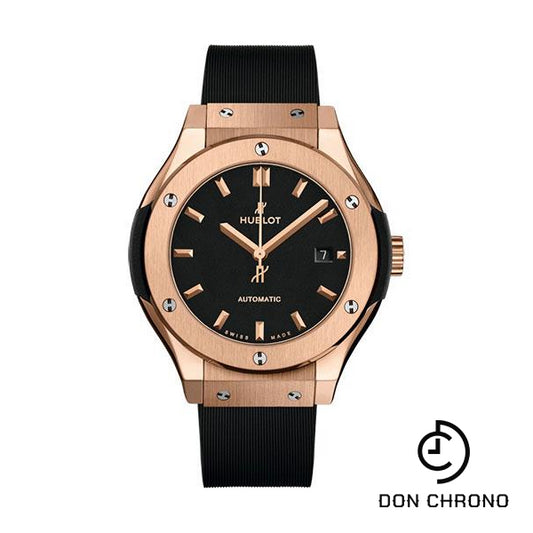 Hublot Classic Fusion King Gold Watch - 33 mm - Black Dial - Black Rubber and Leather Strap-582.OX.1180.RX