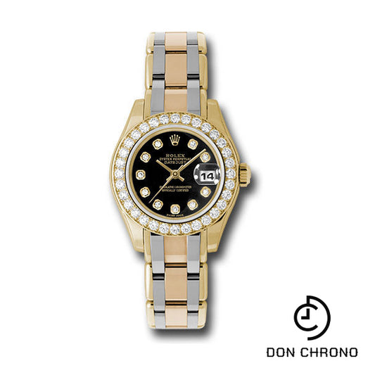 Rolex Yellow Gold Lady-Datejust Pearlmaster 29 Watch - 32 Diamond Bezel - Black Diamond Dial - 80298bic bkd