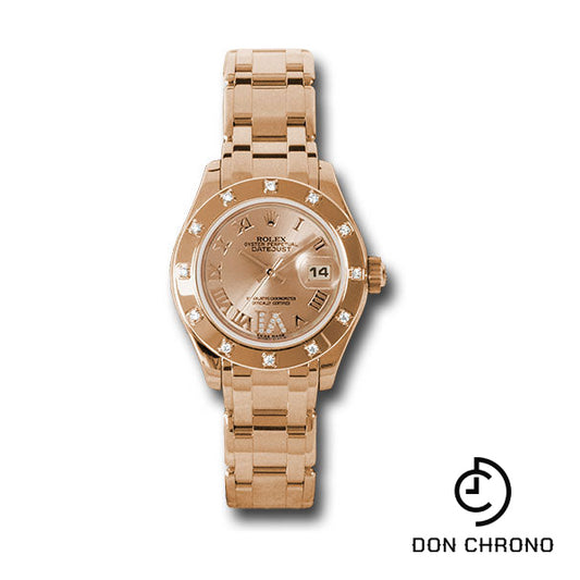 Rolex Pink Gold Lady-Datejust Pearlmaster 29 Watch - 12 Diamond Bezel - Pink Champagne Diamond Roman Vi Roman Dial - 80315 chrd