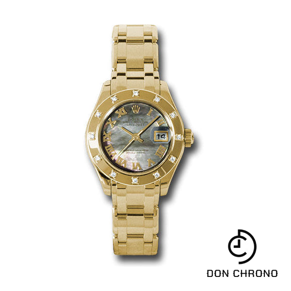 Rolex Yellow Gold Lady-Datejust Pearlmaster 29 Watch - 12 Diamond Bezel - Dark Mother-Of-Pearl Roman Dial - 80318 dkmr