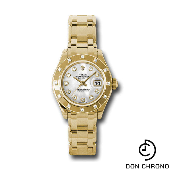 Rolex Yellow Gold Lady-Datejust Pearlmaster 29 Watch - 12 Diamond Bezel - Mother-Of-Pearl Diamond Dial - 80318 md