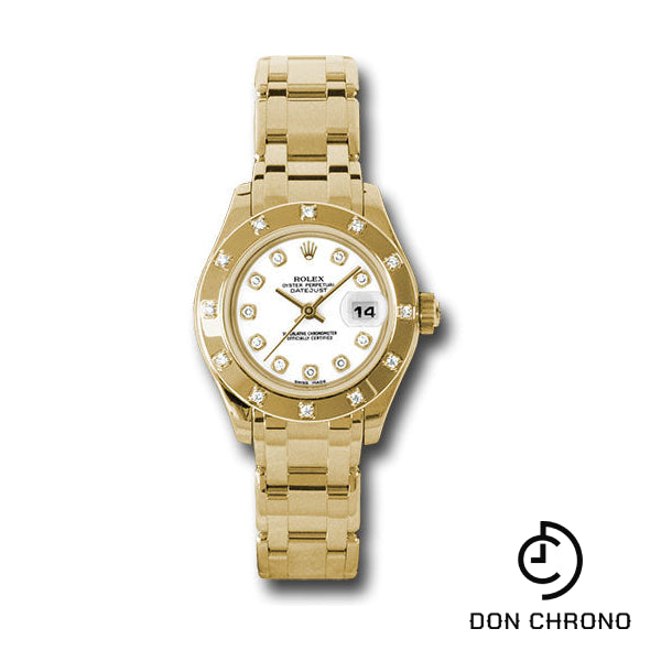 Rolex Yellow Gold Lady-Datejust Pearlmaster 29 Watch - 12 Diamond Bezel - White Diamond Dial - 80318 wd