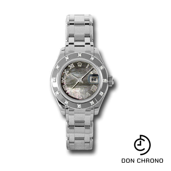 Rolex White Gold Lady-Datejust Pearlmaster 29 Watch - 12 Diamond Bezel - Dark Mother-Of-Pearl Roman Dial - 80319 dkmr