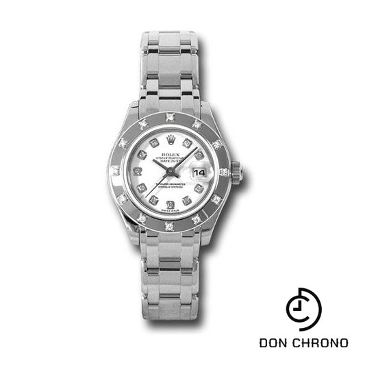 Rolex White Gold Lady-Datejust Pearlmaster 29 Watch - 12 Diamond Bezel - White Diamond Dial - 80319 wd