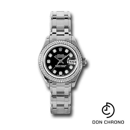 Rolex White Gold Lady-Datejust Pearlmaster 29 Watch - 116 Diamond Bezel - Black Diamond Dial - 80339 bkd