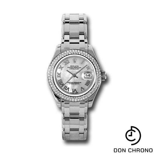 Rolex White Gold Lady-Datejust Pearlmaster 29 Watch - 116 Diamond Bezel - Mother-Of-Pearl Roman Dial - 80339 mr