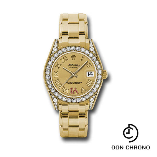 Rolex Yellow Gold Datejust Pearlmaster 34 Watch - 34 Diamond Bezel - Champagne Ruby Roman Vi Roman Dial - 81158 chrr