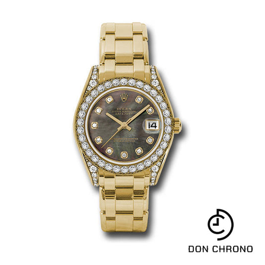 Rolex Yellow Gold Datejust Pearlmaster 34 Watch - 34 Diamond Bezel - Black Mother-Of-Pearl Diamond Dial - 81158 dkmd