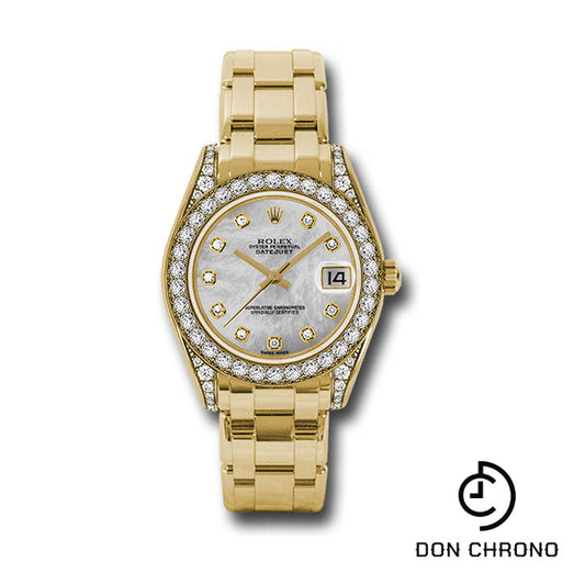 Rolex Yellow Gold Datejust Pearlmaster 34 Watch - 34 Diamond Bezel - White Mother-Of-Pearl Diamond Dial - 81158 md