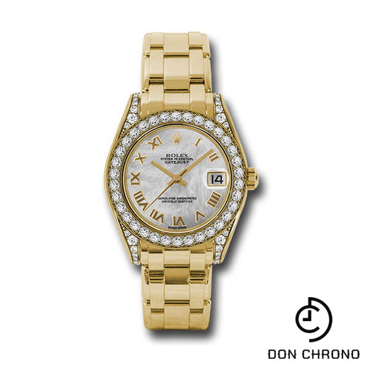 Rolex Yellow Gold Datejust Pearlmaster 34 Watch - 34 Diamond Bezel - White Mother-Of-Pearl Roman Dial - 81158 mr