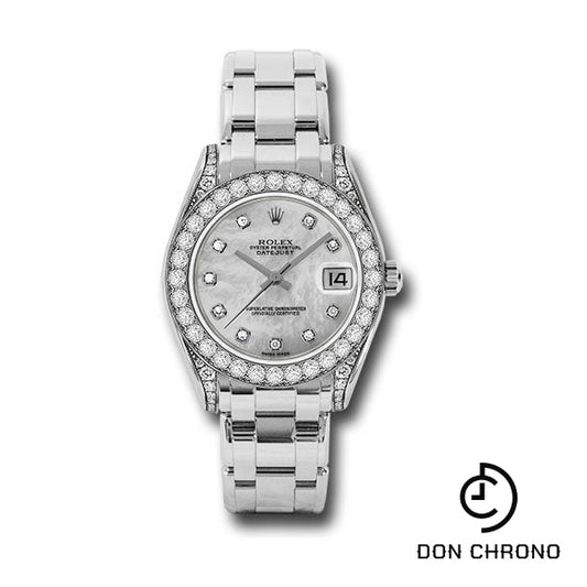 Rolex White Gold Datejust Pearlmaster 34 Watch - 34 Diamond Bezel - White Mother-Of-Pearl Diamond Dial - 81159 md