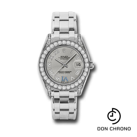 Rolex White Gold Datejust Pearlmaster 34 Watch - 34 Diamond Bezel - Silver Roman Dial - 81159 ssr