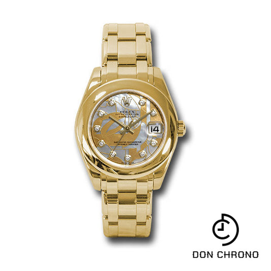 Rolex Yellow Gold Datejust Pearlmaster 34 Watch - Polished Bezel - Goldust Dream Mother-Of-Pearl Diamond Dial - 81208 gdd