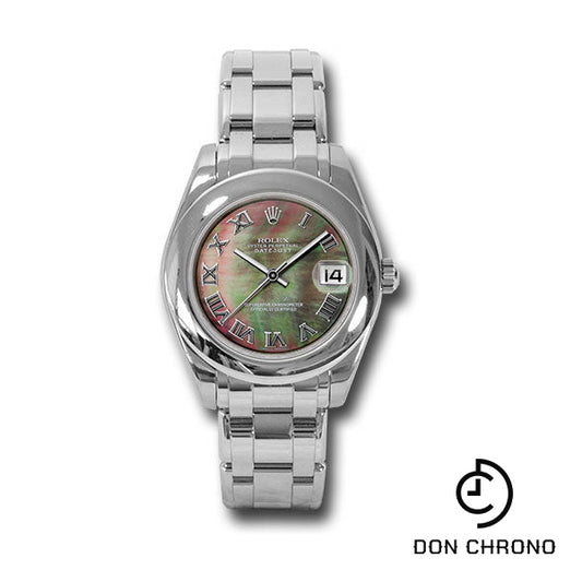 Rolex White Gold Datejust Pearlmaster 34 Watch - Domed Bezel - Grey Mother-Of-Pearl Roman Dial - 81209 dkmr