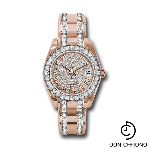 Rolex Everose Gold Datejust Pearlmaster 34 Watch - 32 Diamond Bezel - Diamond Paved Roman Dial - 81285 dprdp