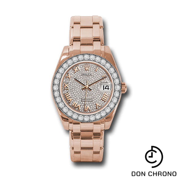 Rolex Everose Gold Datejust Pearlmaster 34 Watch - 32 Diamond Bezel - Diamond Paved Roman Dial - 81285 dprp