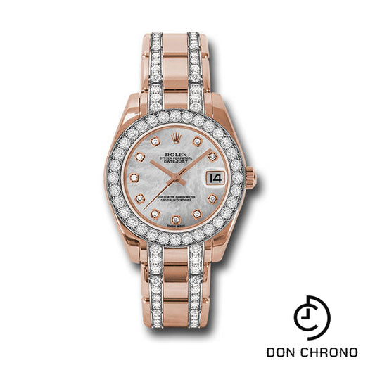 Rolex Everose Gold Datejust Pearlmaster 34 Watch - 32 Diamond Bezel - Mother-Of-Pearl Diamond Dial - 81285 mddp