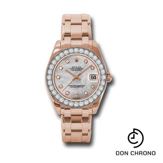 Rolex Everose Gold Datejust Pearlmaster 34 Watch - 32 Diamond Bezel - Mother-Of-Pearl Diamond Dial - 81285 mdp
