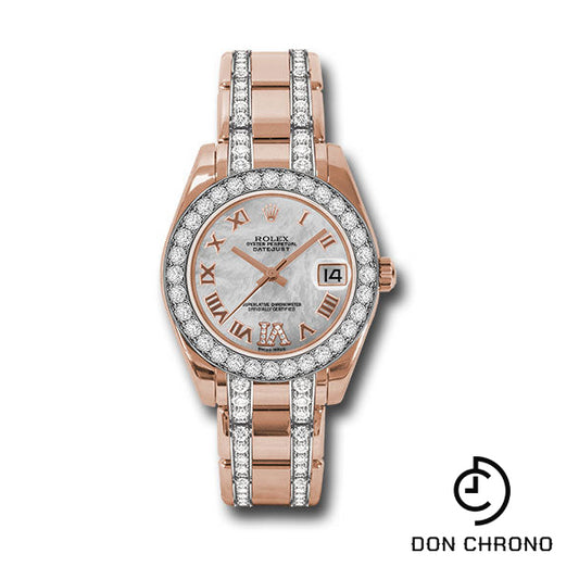 Rolex Everose Gold Datejust Pearlmaster 34 Watch - 32 Diamond Bezel - White Mother-Of-Pearl Roman Dial - 81285 mdrdp