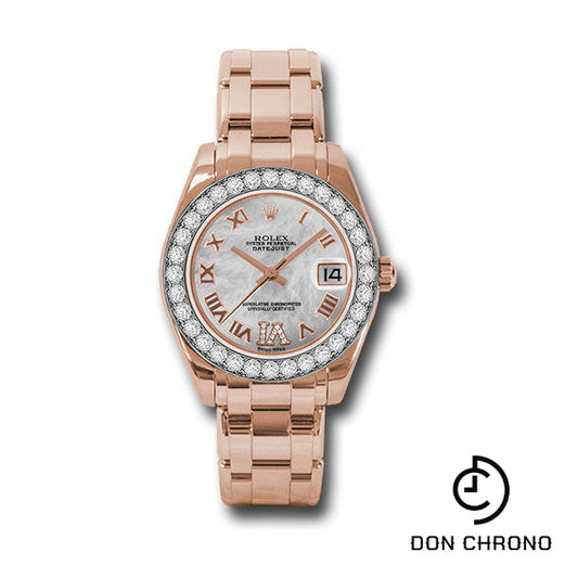 Rolex Everose Gold Datejust Pearlmaster 34 Watch - 32 Diamond Bezel - White Mother-Of-Pearl Roman Dial - 81285 mdrp
