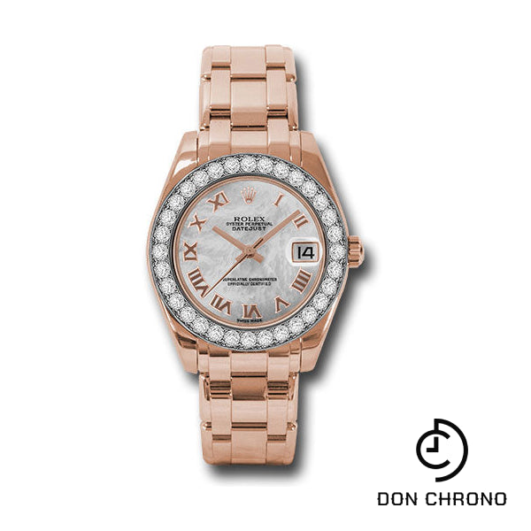 Rolex Everose Gold Datejust Pearlmaster 34 Watch - 32 Diamond Bezel - Mother-Of-Pearl Roman Dial - 81285 mrp